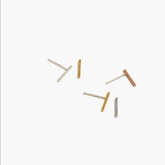 NWOT Madewell Gold Plated Bar Stud Earrings 2Pairs - Picture 5 of 5